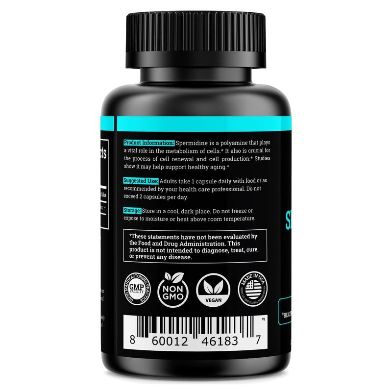 Antioxidant Rich Spermidine supplement facts label